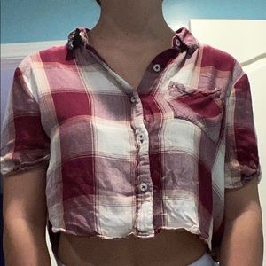 cropped short sleeve button up flannel
